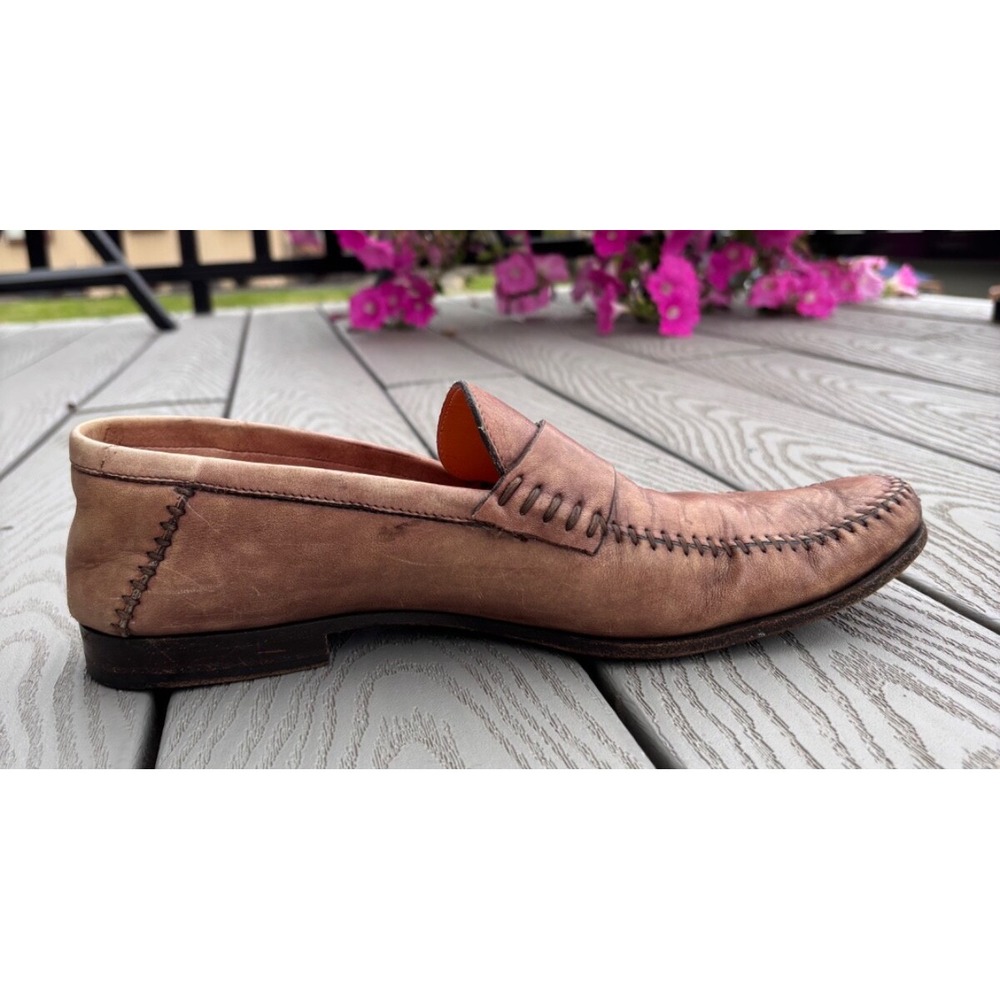 Santoni Men's Penny Loafers Tan Leather Dress Shoes Made in Italy‎ Size 10 D